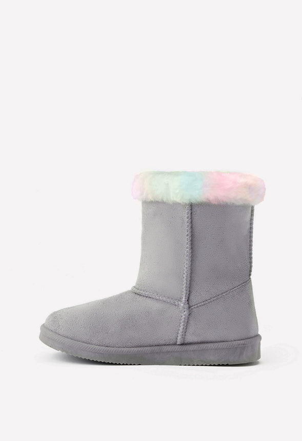 Fur Trim Fuzzy Boot Gray