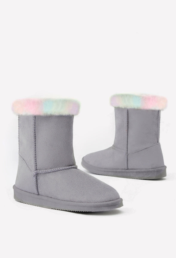 Fur Trim Fuzzy Boot Gray