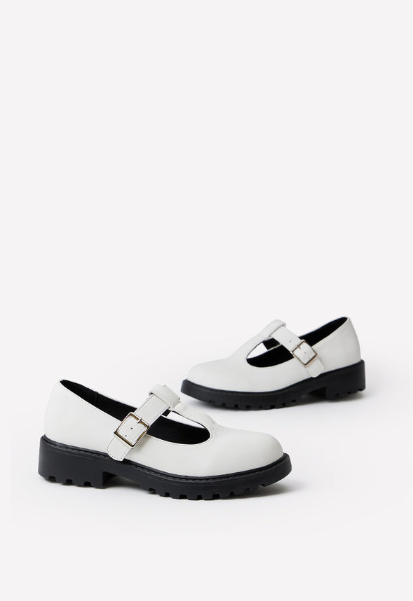 Lug Sole Mary Jane Flat White