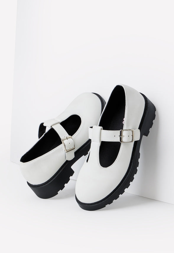 Lug Sole Mary Jane Flat White