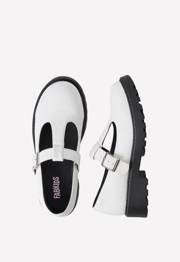 Lug Sole Mary Jane Flat White