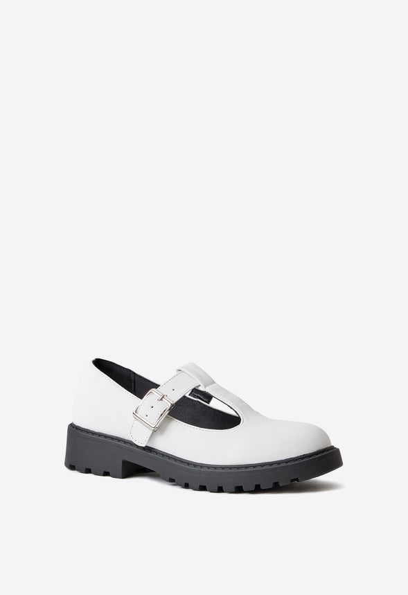 Lug Sole Mary Jane Flat White