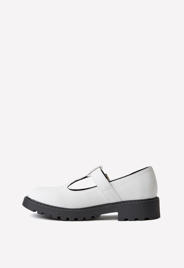 Lug Sole Mary Jane Flat White