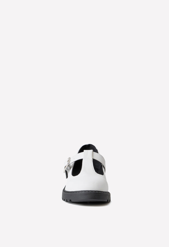 Lug Sole Mary Jane Flat White