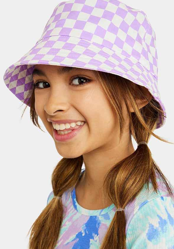 Checkered Bucket Hat Purple