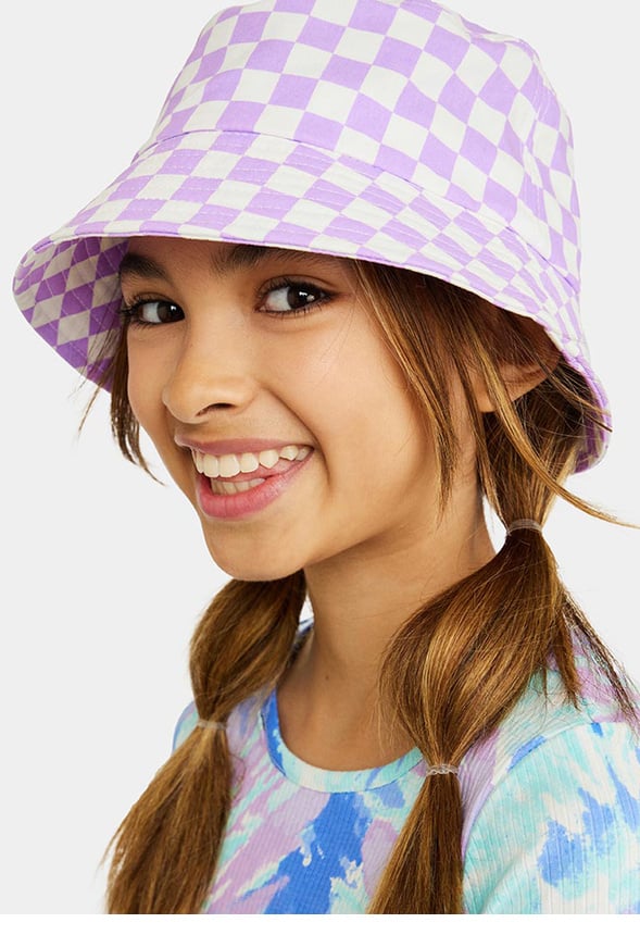 Checkered Bucket Hat Purple