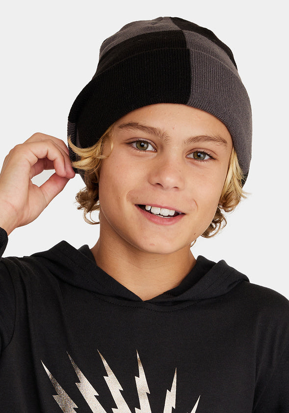 Checkered Beanie Hat Black