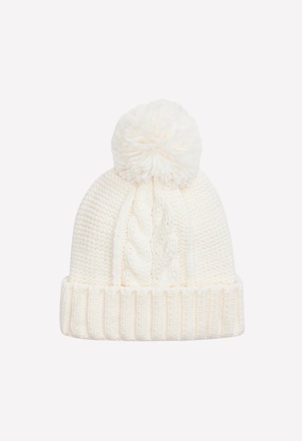 Cable Pom Beanie Cream