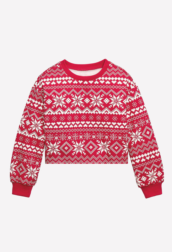 Fair Isle Cropped Sweatshirt Red