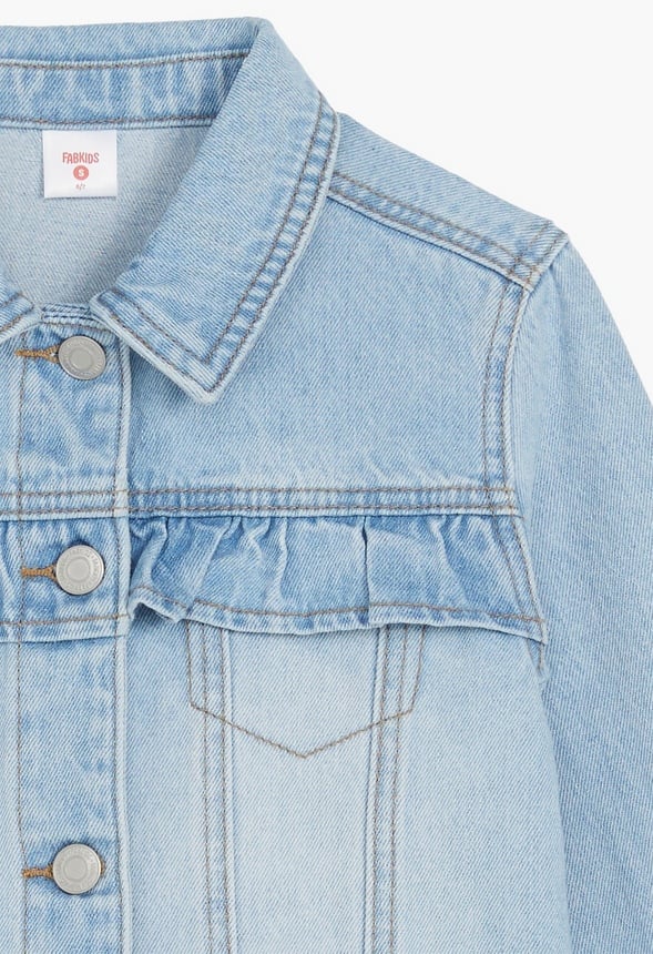 Ruffle Oversized Trucker Jacket Blue
