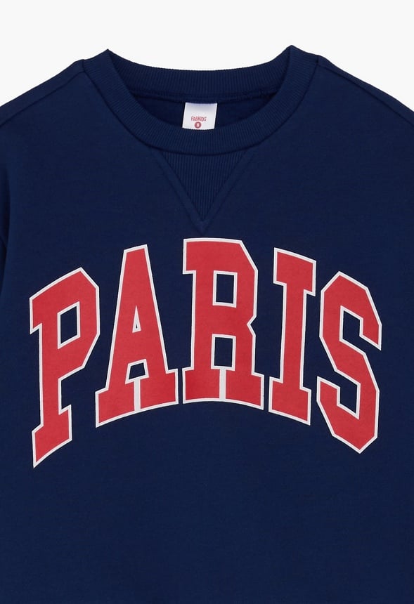 Paris Drop Shoulder Crew Sweatshirt Blue