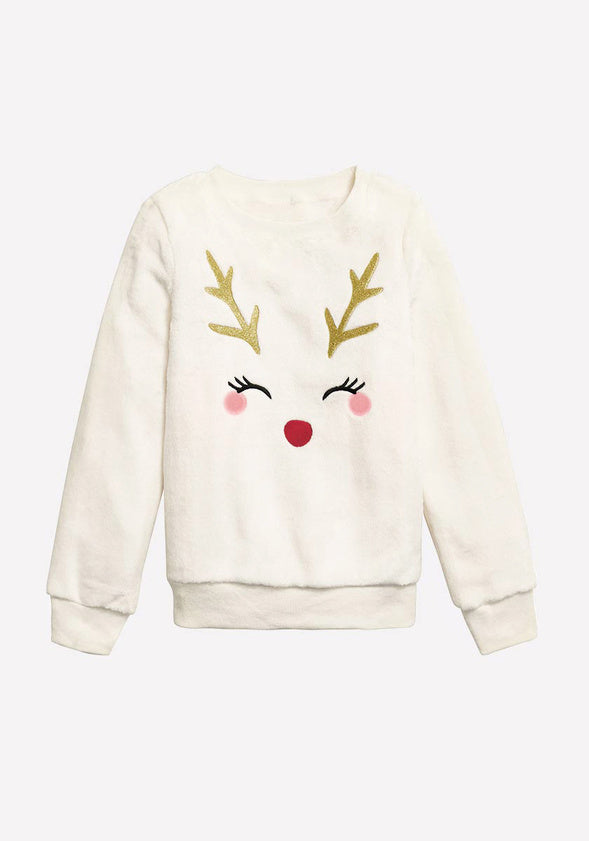 Reindeer Teddy Sweatshirt Cream