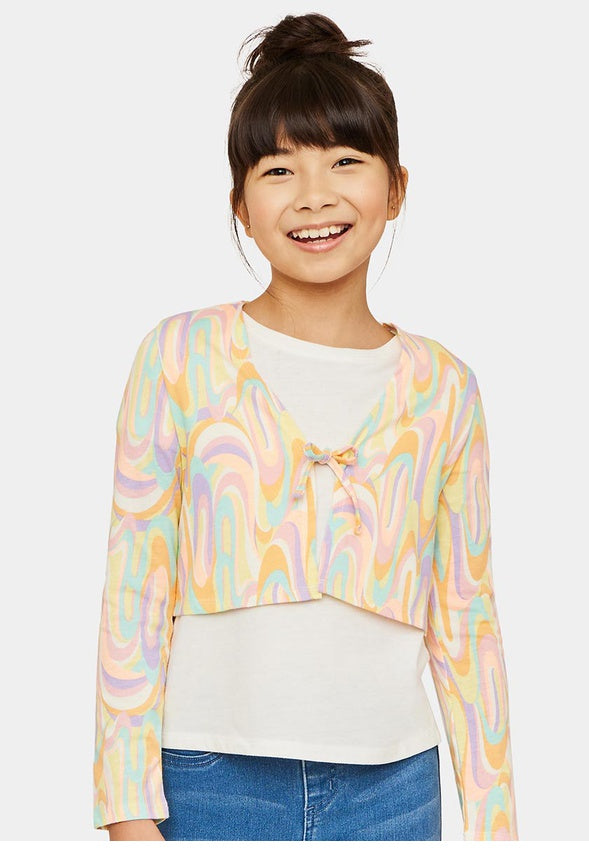 Rainbow Swirl Tie Front Cardigan Multi