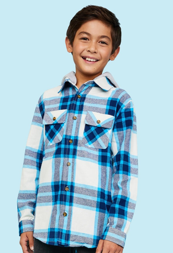 Plaid Hooded Shirt Blue