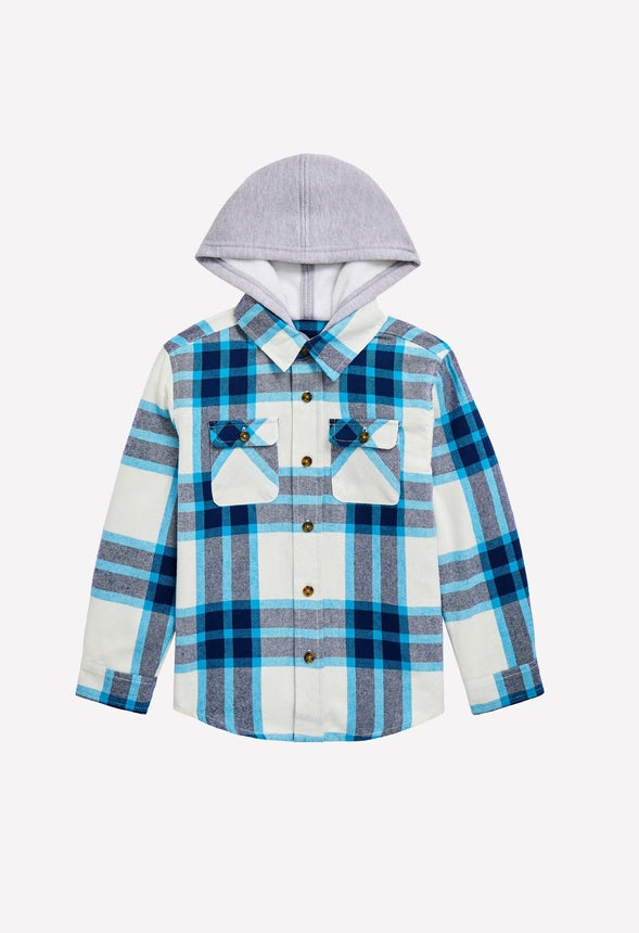 Plaid Hooded Shirt Blue