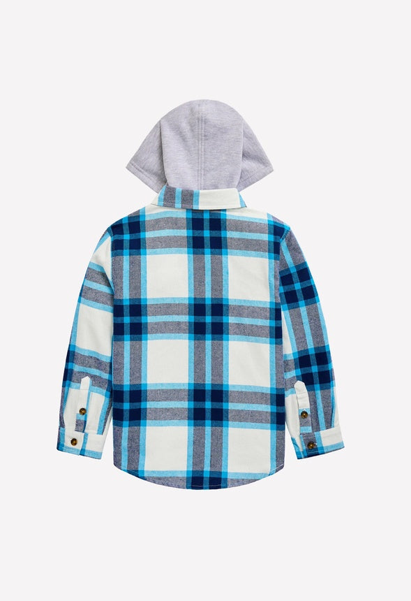Plaid Hooded Shirt Blue