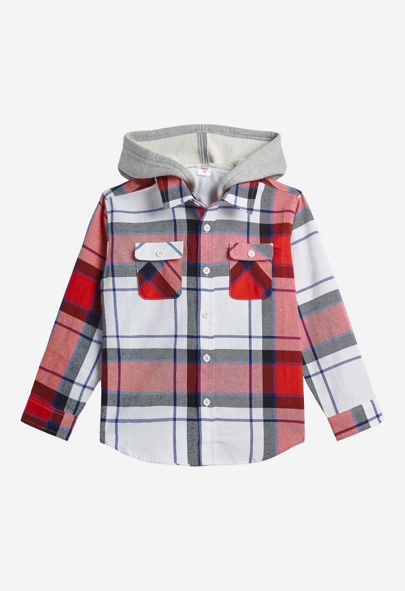 Hooded Flannel Shirt Red Plaid