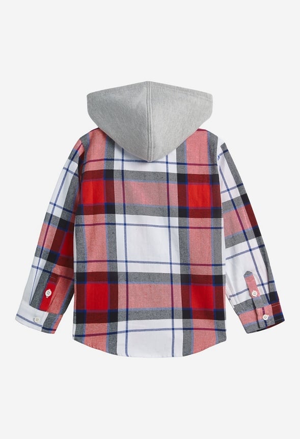 Hooded Flannel Shirt Red Plaid