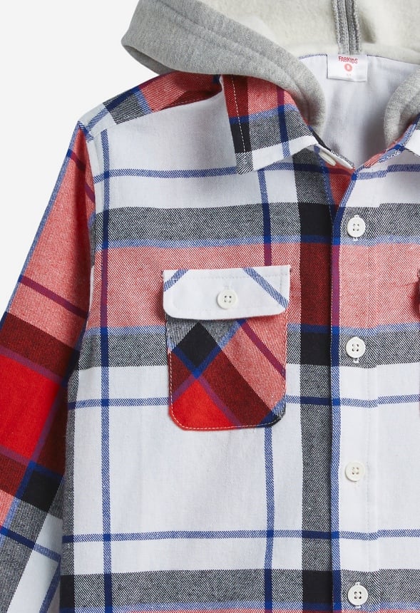 Hooded Flannel Shirt Red Plaid