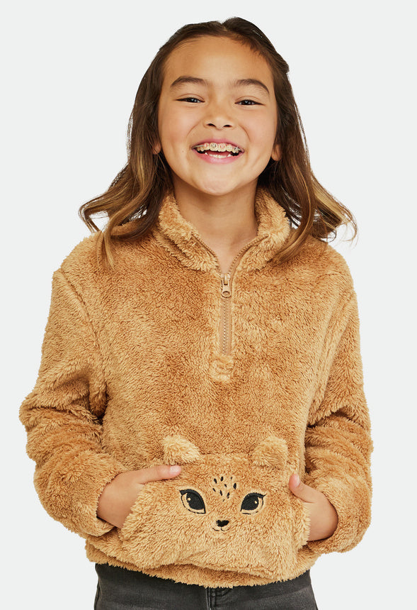 Cozy Deer Quarter Zip Pull Over Brown