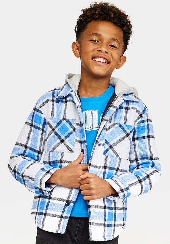 Plaid Hooded Shacket Blue
