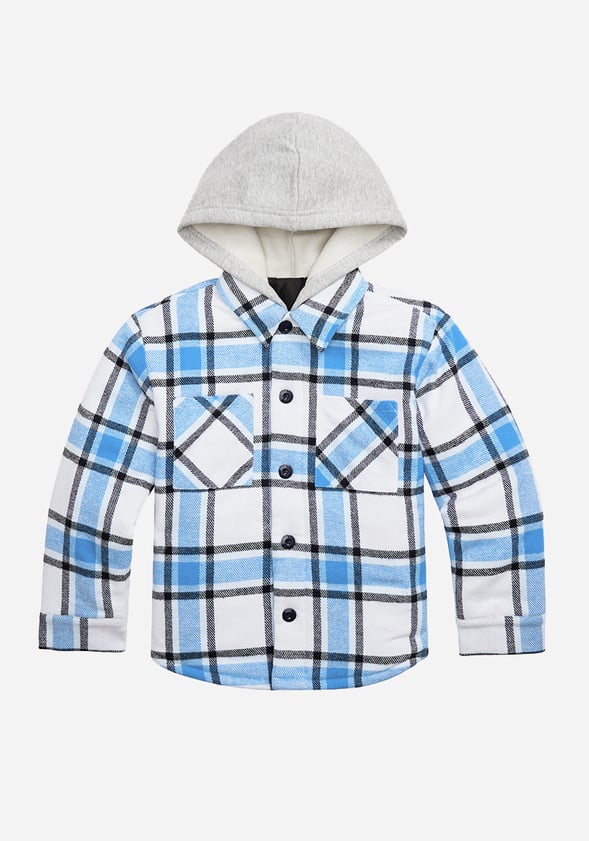 Plaid Hooded Shacket Blue