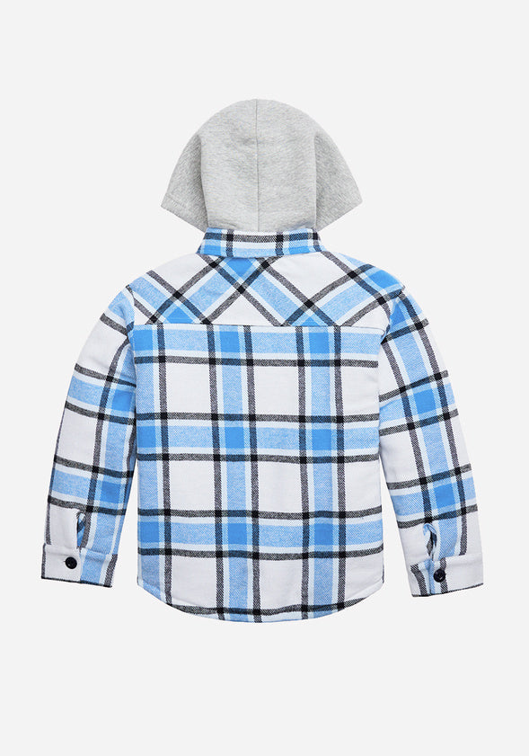 Plaid Hooded Shacket Blue