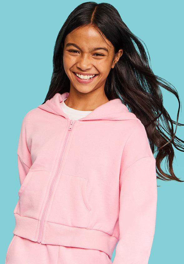 Cropped Zip Up Hoodie Pink
