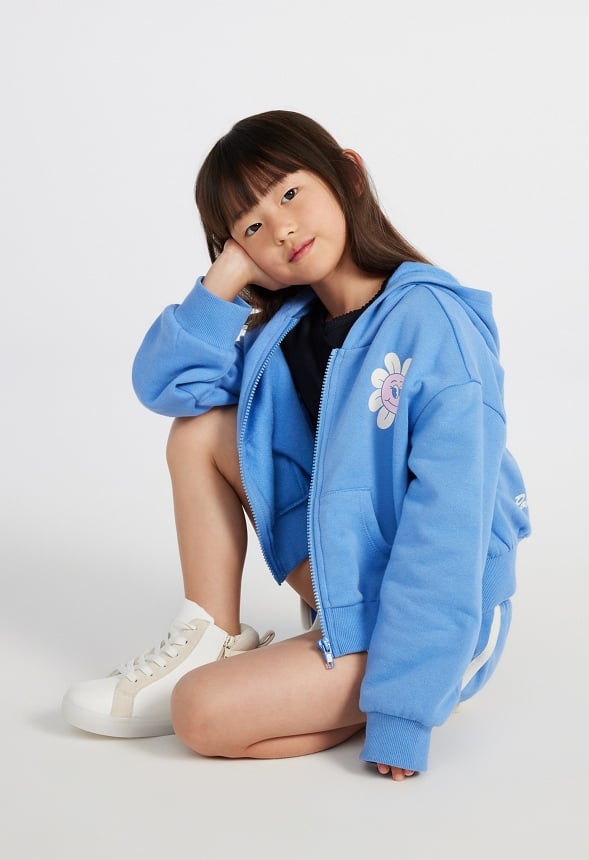 Loose Fit Cropped Zip Up Hoodie Blue