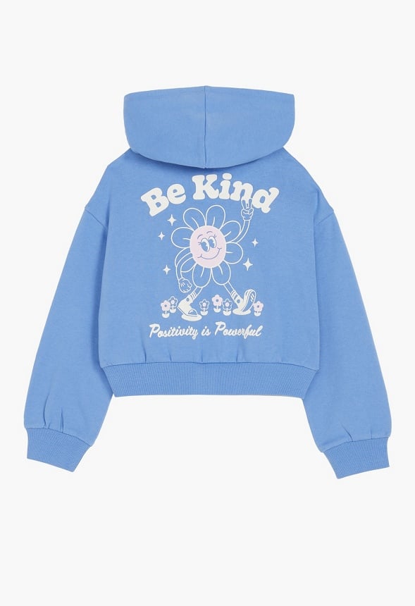 Loose Fit Cropped Zip Up Hoodie Blue