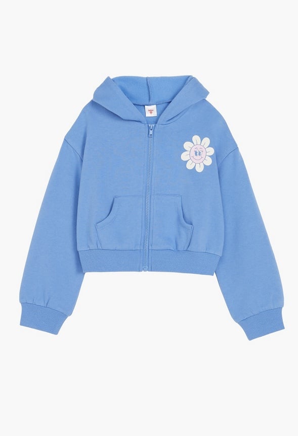 Loose Fit Cropped Zip Up Hoodie Blue