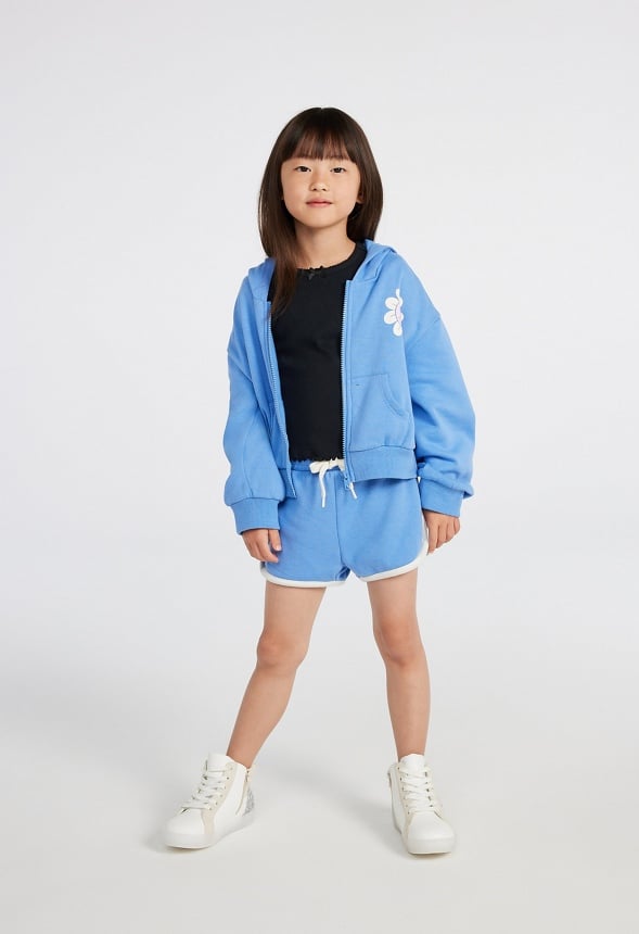 Loose Fit Cropped Zip Up Hoodie Blue