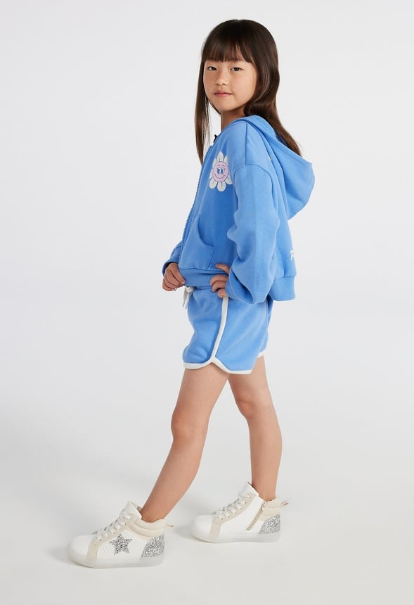 Loose Fit Cropped Zip Up Hoodie Blue