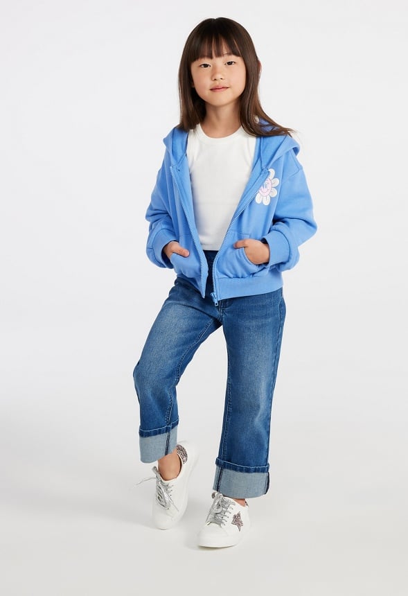Loose Fit Cropped Zip Up Hoodie Blue
