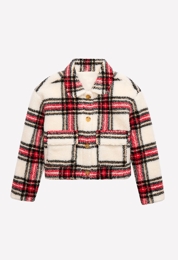 Plaid Cropped Sherpa Jacket Plaid
