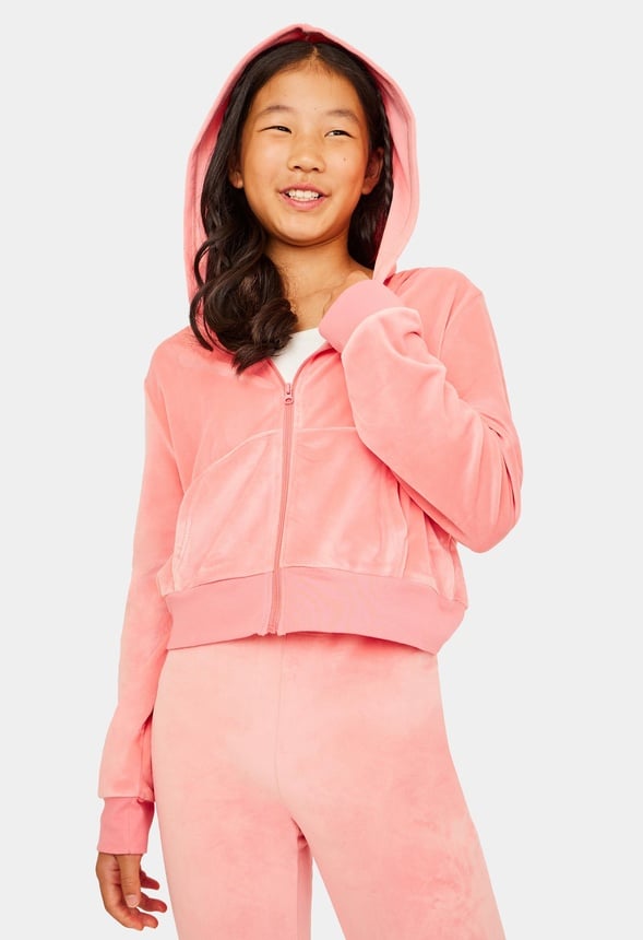 Velour Zip Up Hoodie Pink