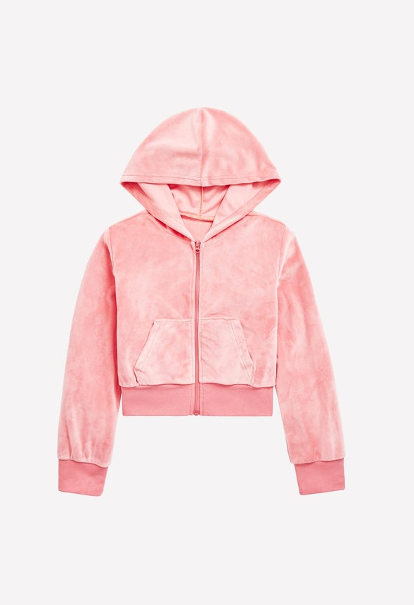 Velour Zip Up Hoodie Pink
