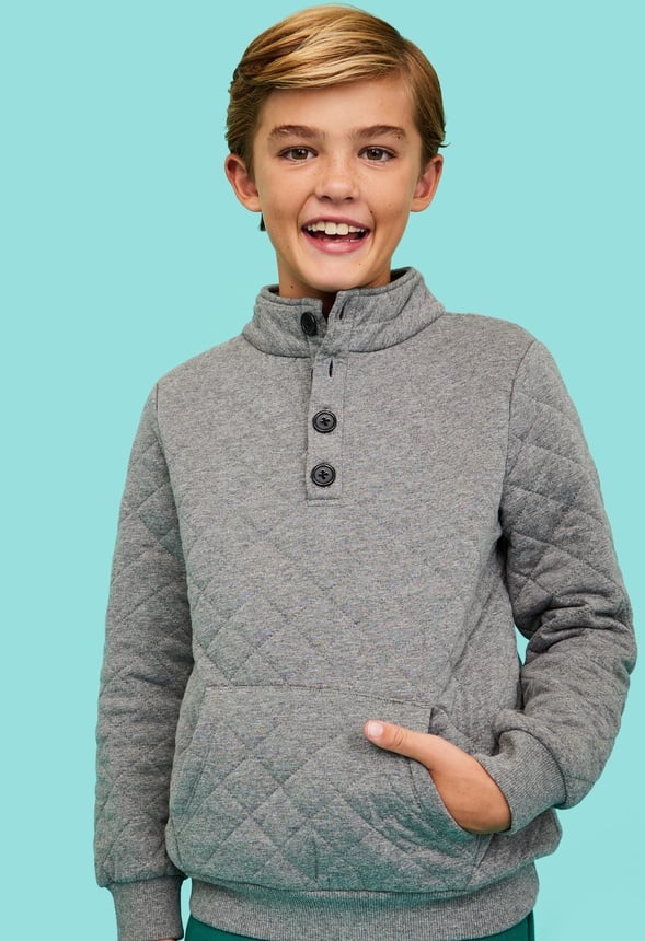Quilted Mock Neck Pullover Grey