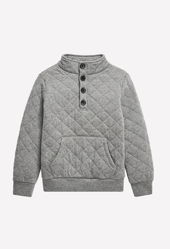 Quilted Mock Neck Pullover Grey