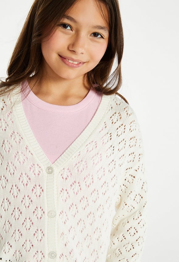Cropped Pointelle Cardigan Cream