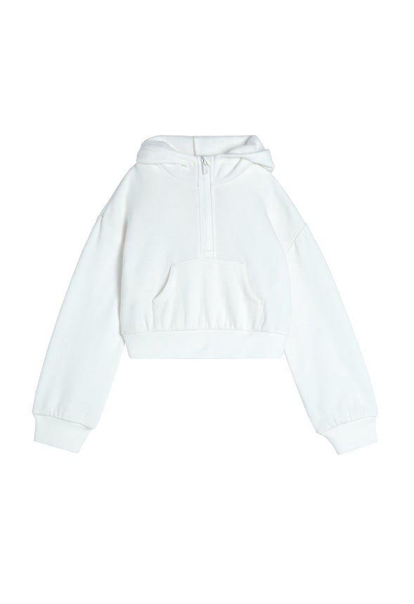 Hooded Half Zip Cropped Sweatshirt White