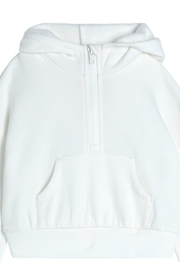 Hooded Half Zip Cropped Sweatshirt White