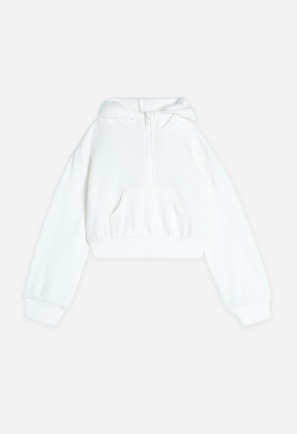 Hooded Half Zip Cropped Sweatshirt White