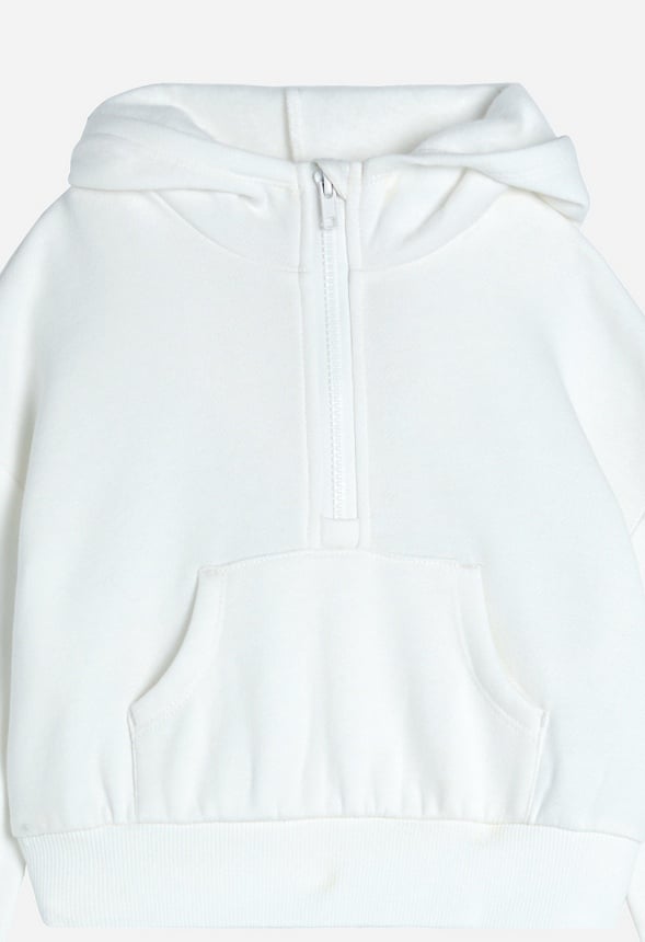 Hooded Half Zip Cropped Sweatshirt White