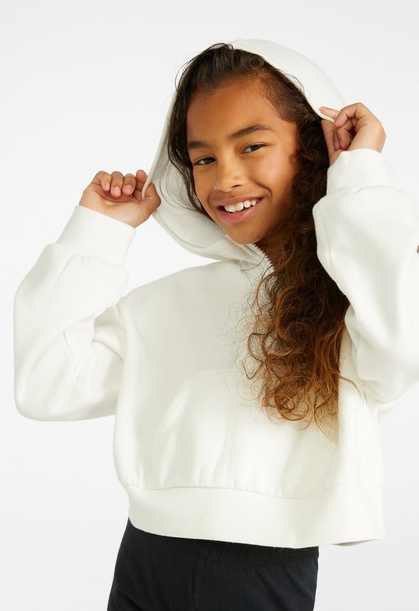 Hooded Half Zip Cropped Sweatshirt White
