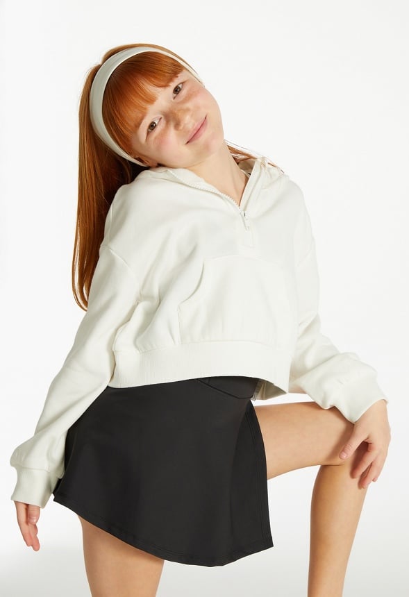 Hooded Half Zip Cropped Sweatshirt White