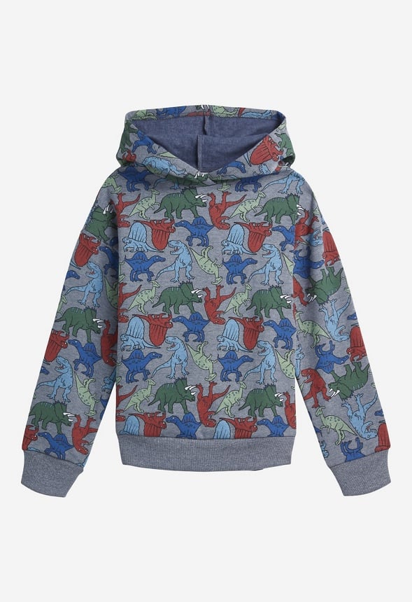 Dino Print Pullover Sweatshirt Grey