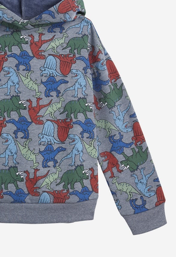 Dino Print Pullover Sweatshirt Grey