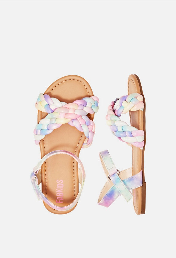 Rainbow Braided Criss Cross Sandal Multi
