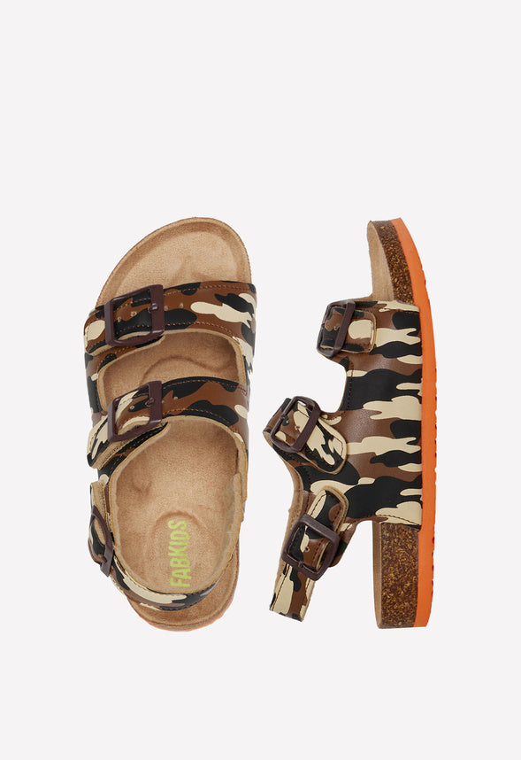Camo Cork Sole Buckle Sandal Brown